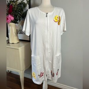 Vintage Fashion Bug Embroidered Sandal Beach Cover Up Zip Front 0X/XL